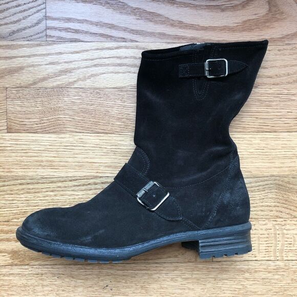 Paul Green Motorcycle Ankle Boots Black Suede 8.5 - Picture 4 of 9